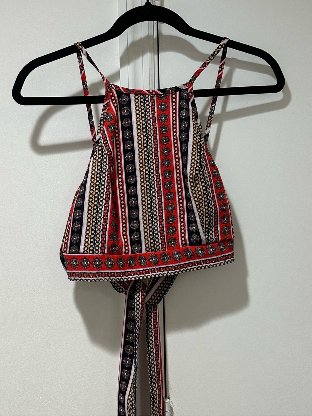 Hello Miss Boho Print Open Back Tie Crop Top Red Black